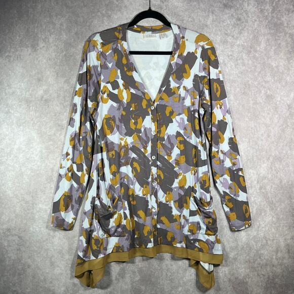 LOGO by Lori Goldstein Sweaters - LOGO Lori Goldstein Cardigan Sweater Womens Small Yellow Purple Button Front